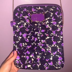 Marc Jacobs iPad cross body bag with zipper gold chain flower black white purple